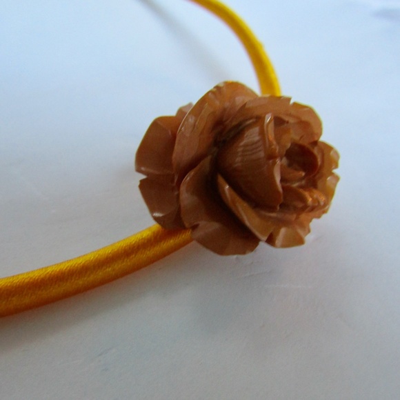 LC Carved Baltic Amber Burnt Orange Color Carved Rose Pendant attached to Silk 5 - Picture 3 of 8